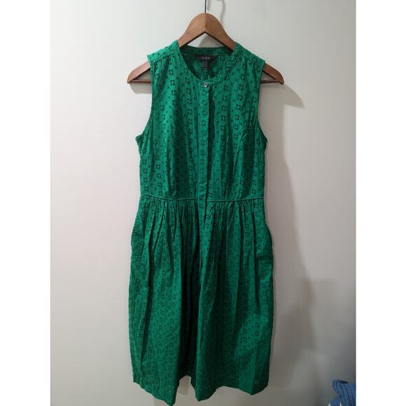 J Crew Green Eyelet Sleeveless Midi Dress - Picture 2 of 5